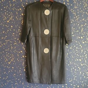 Vintage 60s Sydney's Custom Mod Leather Coat Bracelet Sleeve Oversize Buttons
